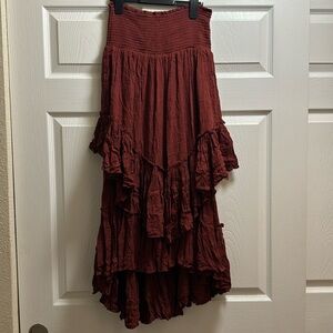 Burgundy free people ruffle skirt.